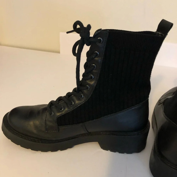 Steve Madden Black Veeta Combat Boots Women's Size 10 Leather Knit Chunky - Picture 8 of 8